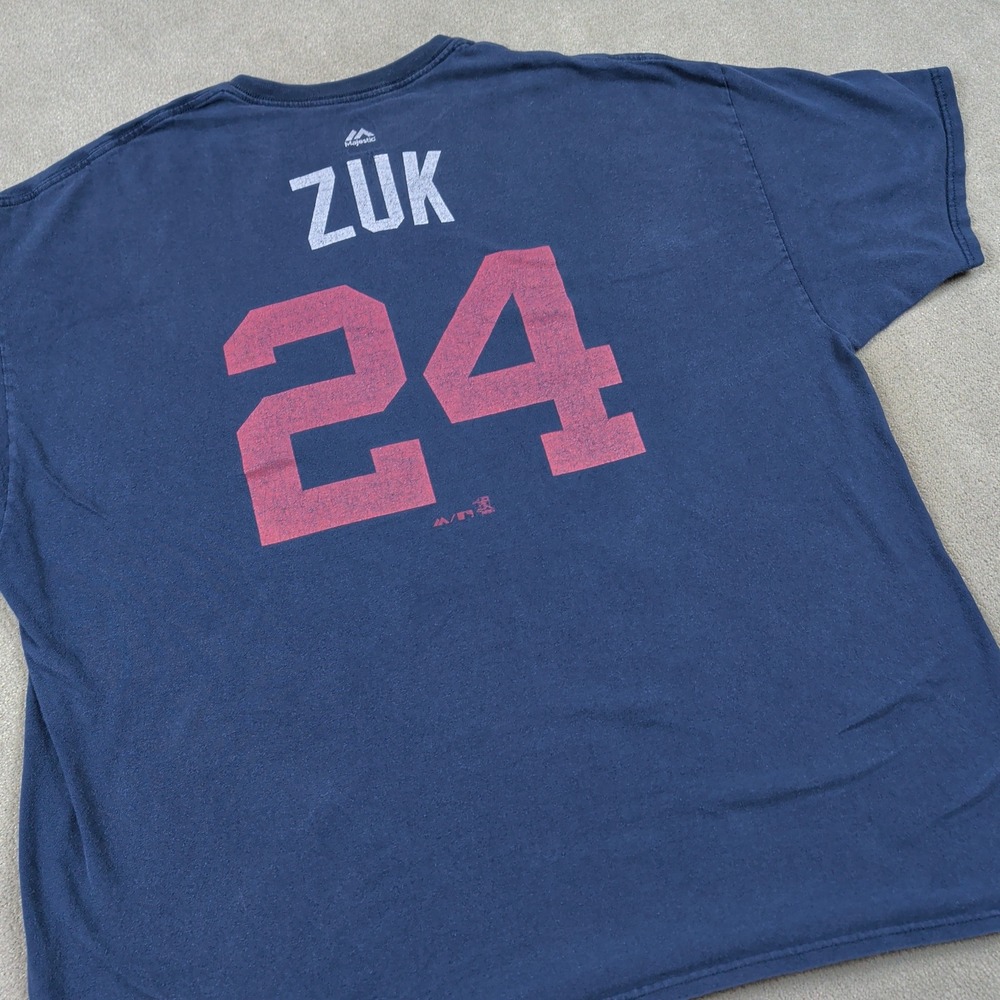 Majestic Atlanta Braves Size 2XL Men Navy Blue Tomahawk Zuk 24 Graphic T-Shirt